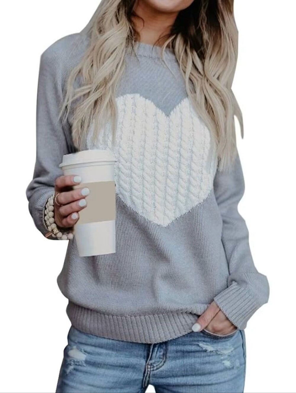 NEW Alsol Lamesa Women's Cute Big Heart Sweater Long Sleeve Crewneck Pullover XL
